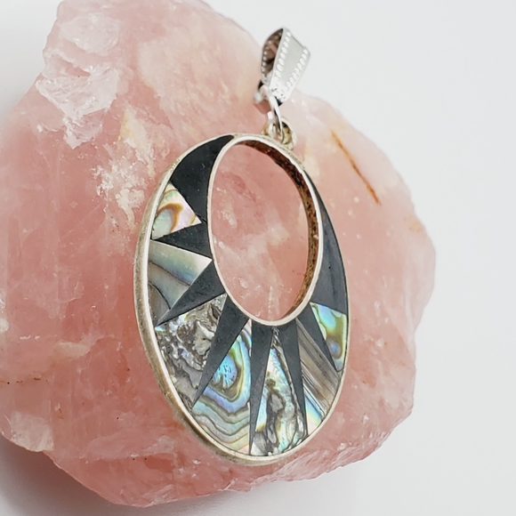 abalone Alpaca Mexico necklace pendant signed handmade - Picture 3 of 5